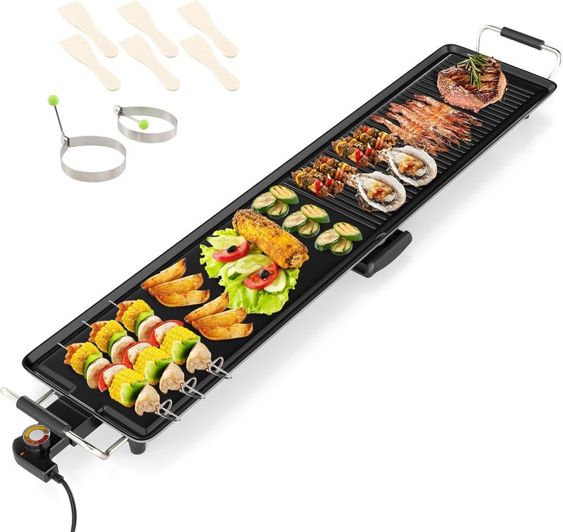 SIMOE 39.5" Griddle Electric Teppanyaki Grill, Indoor/Outdoor Nonstick Extra Large BBQ Grill w/Adjustable Temperature, 2 Nonstick Surfaces, Drip Tray, Long Countertop Griddle for Party, Home, Camping - Image 1